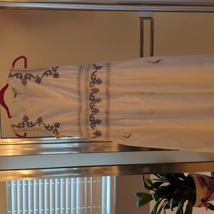 Zara Cotton white maxi with blue trim